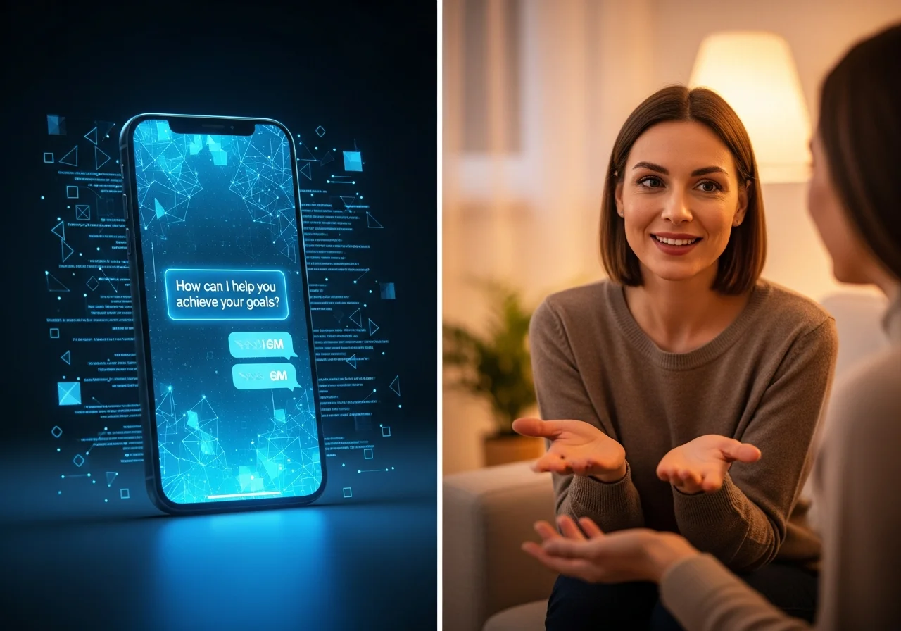 AI chatbot versus human life coach comparison