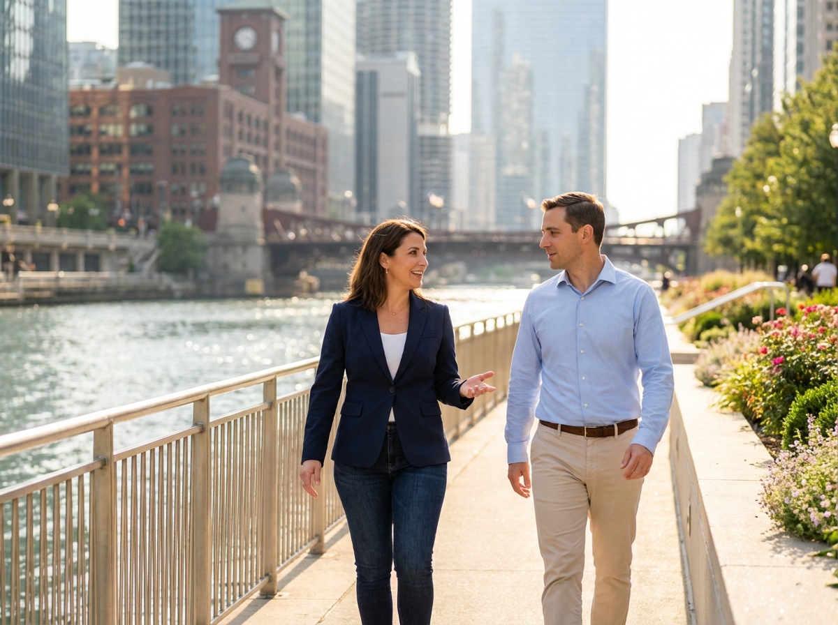 Life coach having a walking meeting with a client